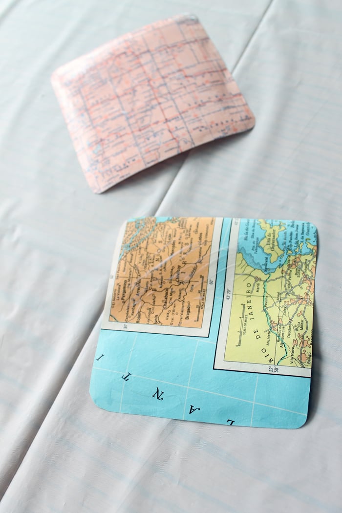 map cut out to adhere to tile coasters