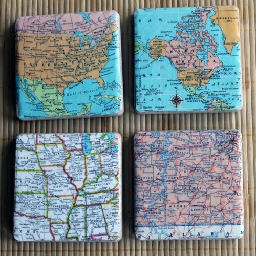 DIY map coasters - make your own coasters for a great gift idea! Choose any maps that you want!