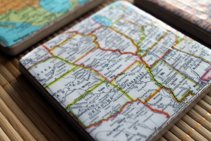 coaster with map made with decoupage