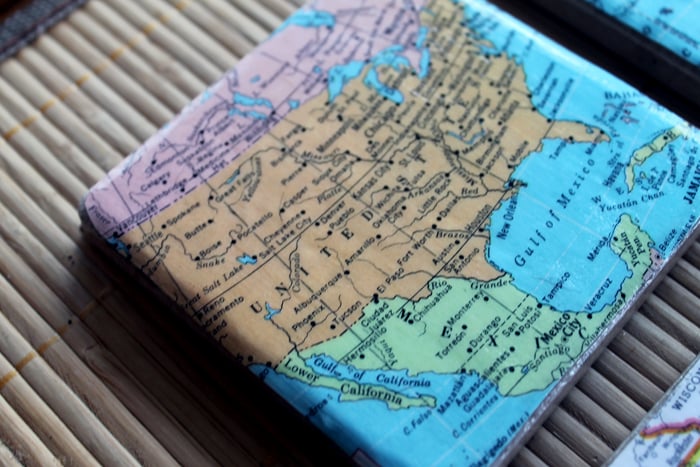 coaster with map decoupage