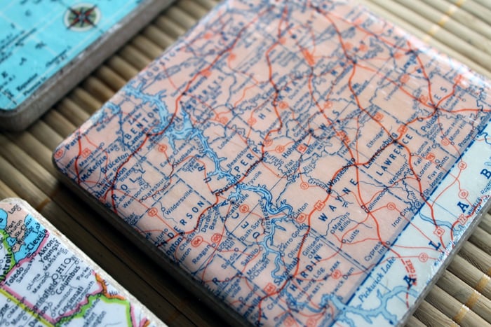 decoupage map coasters