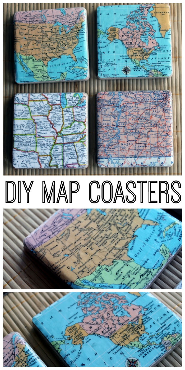 DIY map coasters - make your own coasters for a great gift idea! Choose any maps that you want!