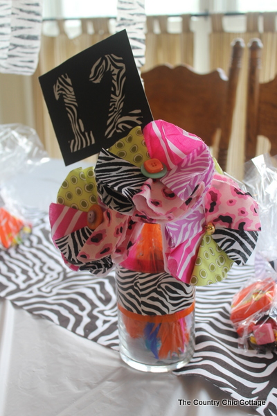 colorful party centerpiece with age number