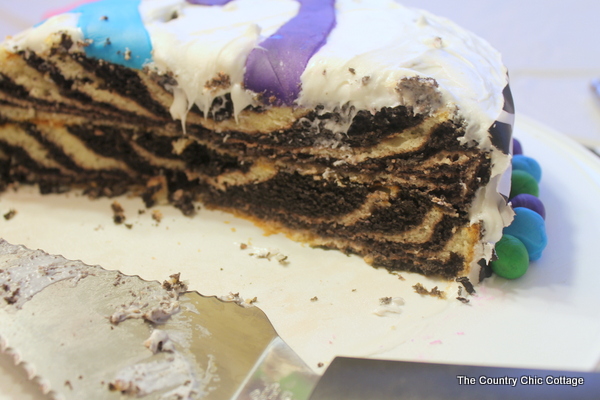 inside view of a zebra party cake