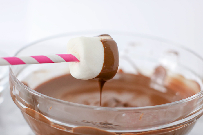 Chocolate dipped marshmallow pops are a simple party treat that only take a few minutes to make!