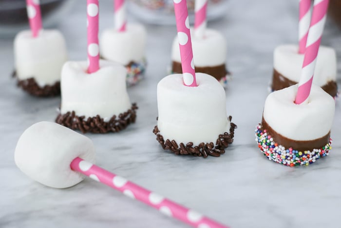 Chocolate covered marshmallow pops are an easy and fun party treat