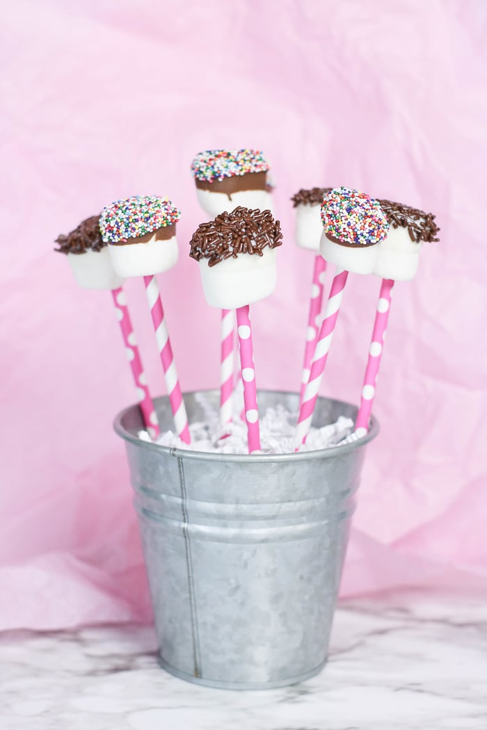 Make these chocolate dipped marshmallow pops for your next party! They're an easy, fun treat that everyone will love.