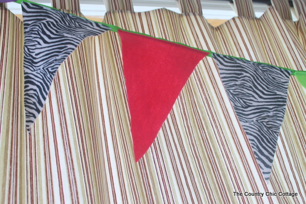 Zebra Fabric Pennant Banner hung across sliding door 