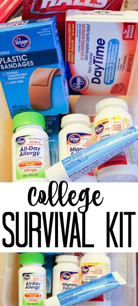 Send your child off with this DIY college survival kit so that they have everything they need in their dorm room! Use our list of college essentials to craft your list and make a kit for your child! #college #backtoschool