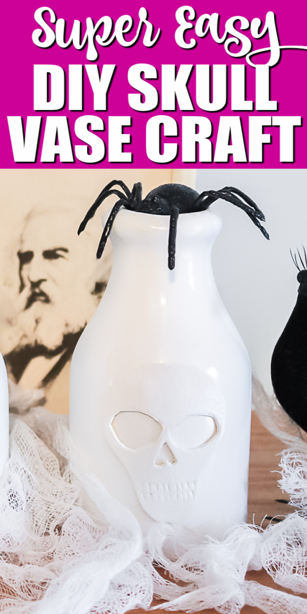 Make cute DIY Halloween decorations in minutes with this craft project! You will love how a skull vase looks in your home! #halloween #halloweencrafts #halloweendecor