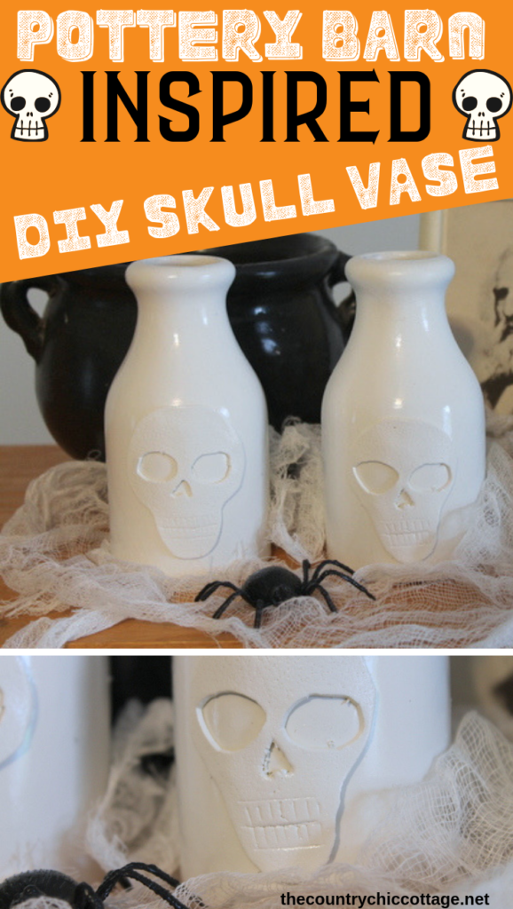 Make a DIY skull vase this Halloween with these cute vases that anyone can make in 15 minutes or less! #halloween #fall #skull #homedecor