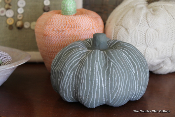 closeup of finished faux bois pumpkin