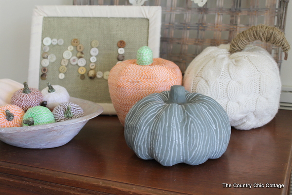 variety of DIY pumpkins in fall decor