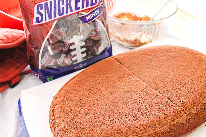 football cake out of the oven