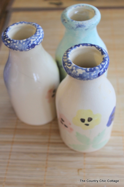old milk bottles ready for painting