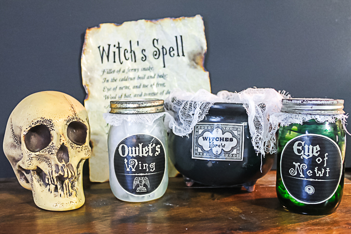 scary witch halloween decor with free printable spell book page