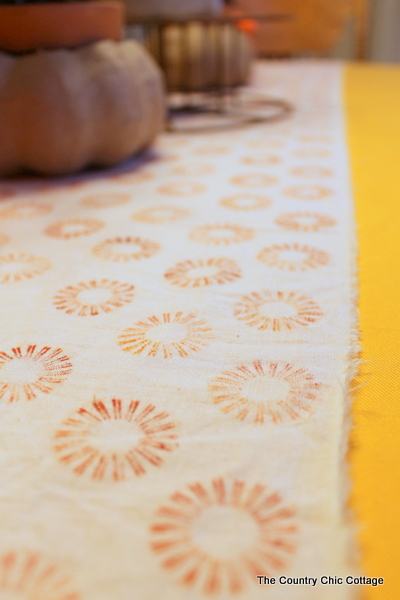 stamped table runner with raw edge