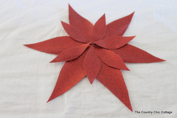 creating a poinsettia with glitter sheets