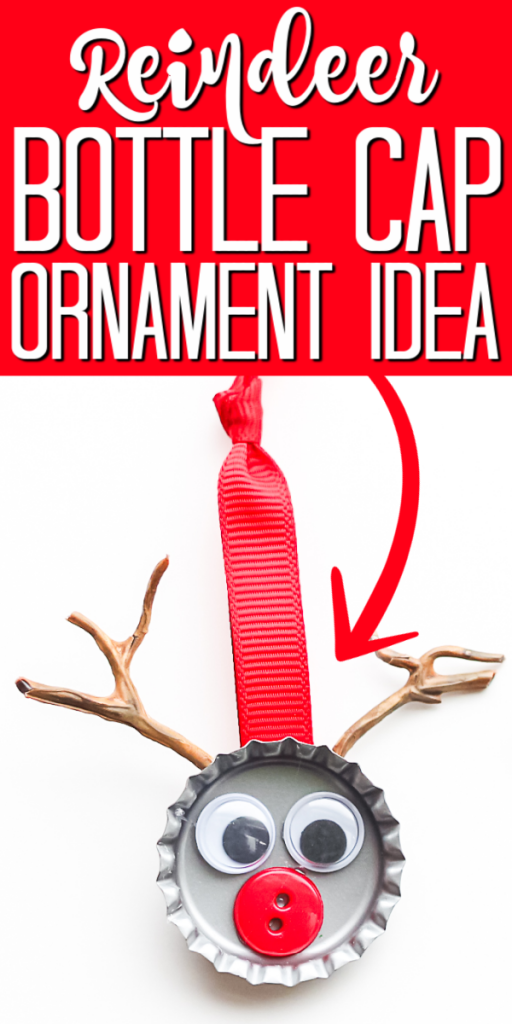 Make bottle cap ornaments with your kids with this cute idea! They will love making a bottle cap reindeer for your tree! #reindeer #ornaments #christmastree