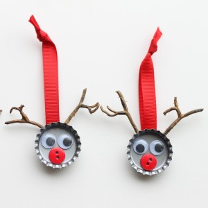 Reindeer Bottle Cap Ornaments Kids Craft