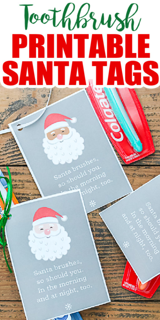 Obtenez ces étiquettes imprimables gratuites du Père Noël et ajoutez-les aux cadeaux de votre enfant cette année! Ils sont également parfaits pour amener les enfants à se brosser les dents! #santa #gifttags #freeprintables #printables