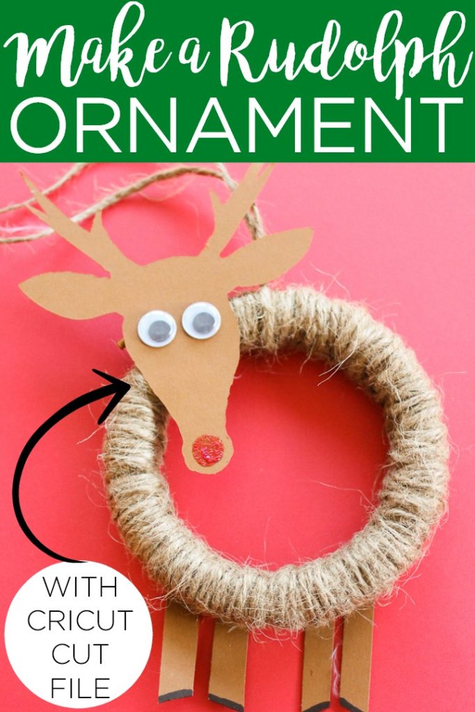 Learn how to make a DIY Rudolph ornament with your Cricut machine in minutes! This is a great project to make with the kids for your Christmas tree! #christmas #cricut #cricutcreated #rudolph #reindeer #ornament #christmastree #kidscraft #papercraft #embroideryhoop #christmasornament