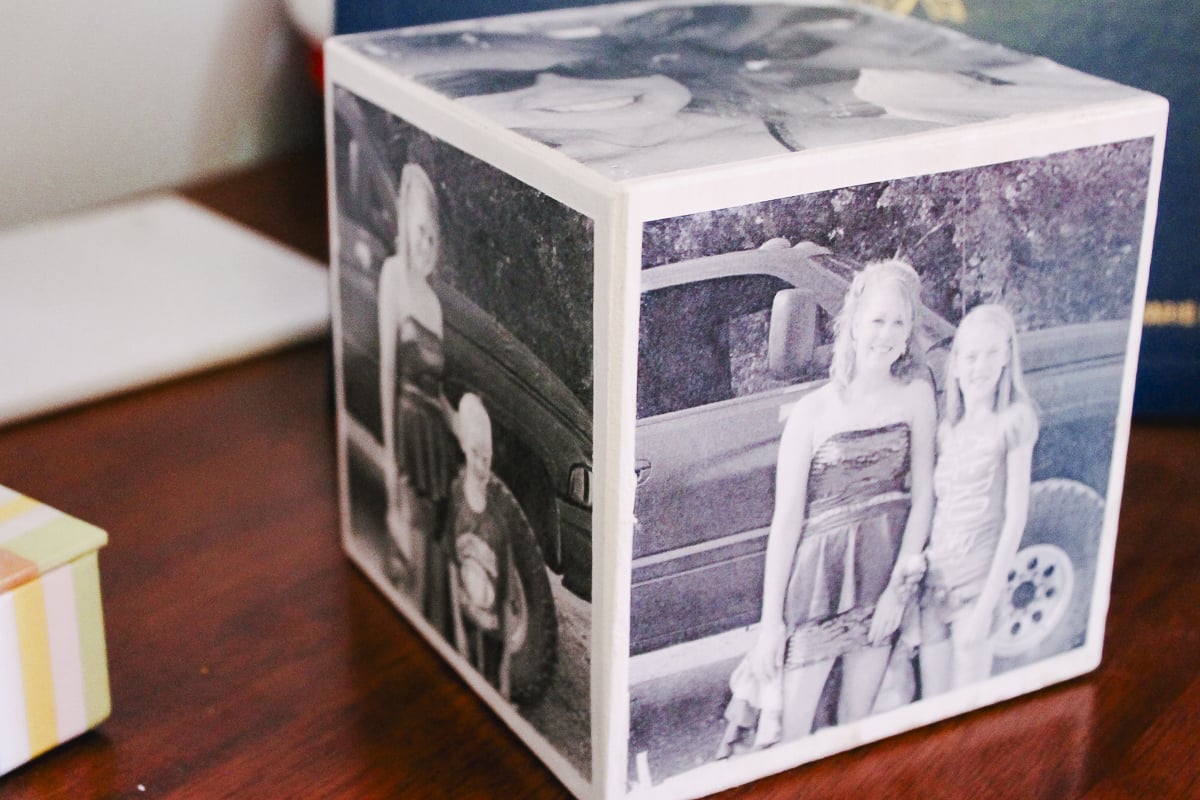 photos on a wood cube