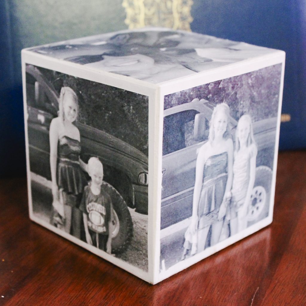 handmade photo cube on a desk