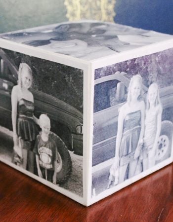 handmade photo cube on a desk