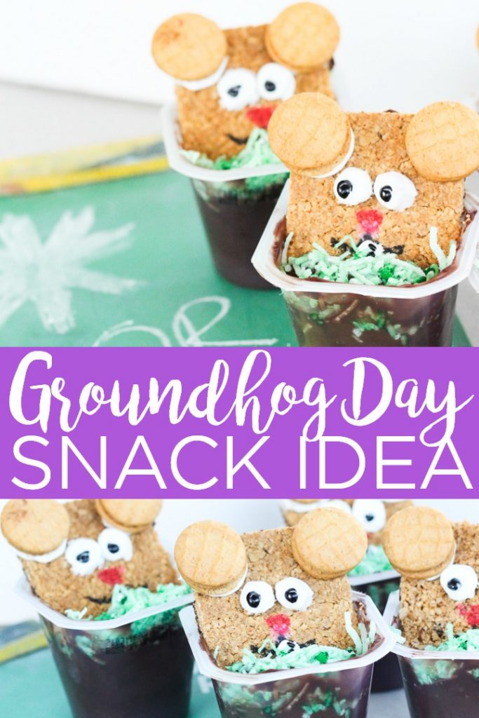 Make a groundhog day snack in minutes for your little one! This quick and easy groundhog day idea is great for kids and parties! #groundhogday #snack #kids #pudding #snackidea #party #partyidea