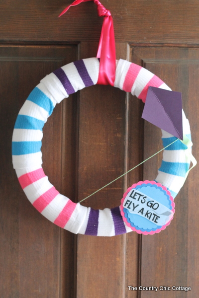 fly a kite spring wreath from socks