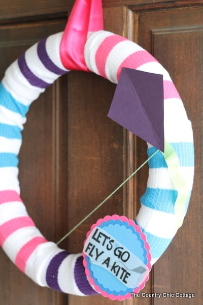 fly a kite spring wreath from socks