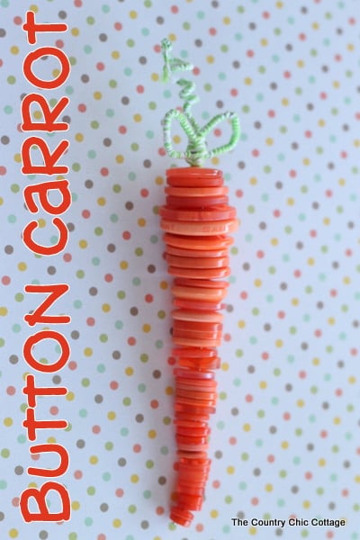 How to Make a Button Carrot from The Country Chic Cottage how to use buttons to make a carrot - pin image