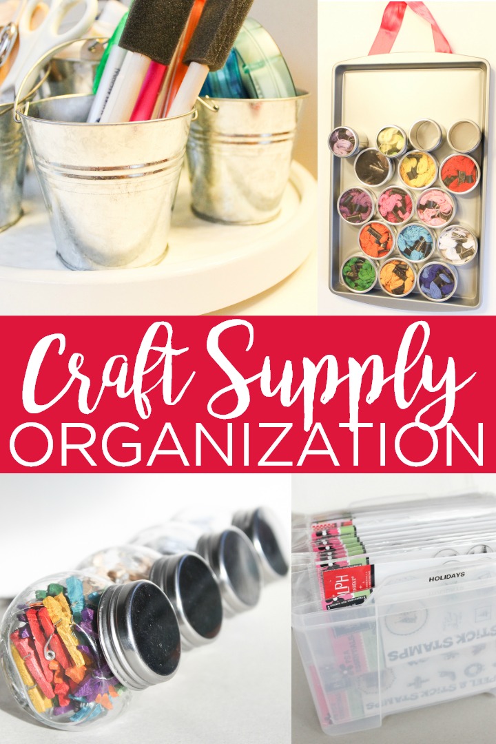 We have ideas to help you organize craft supplies around your home! These easy and inexpensive ideas will leave you more organized and ready to tackle those craft projects! #crafts #diy #organize #organization #lazysusan #file #labels #crafting #crafter #craftroom