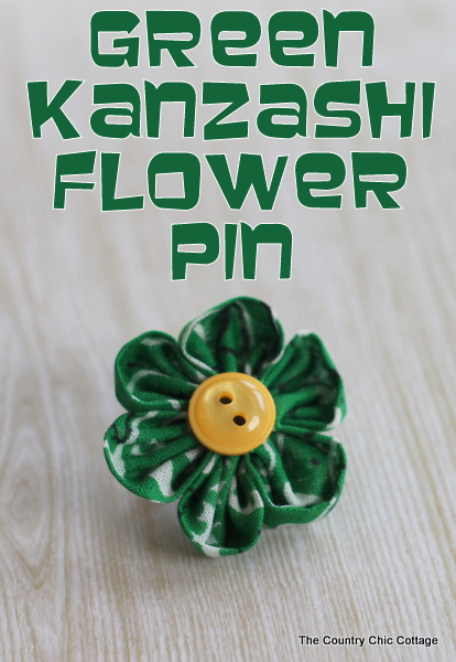 Green Kanzashi Flower Pin for Saint Patrick's Day