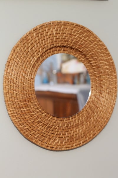 Woven Mirror Knock Off from a $1 Plate Charger at The Country Chic Cottage