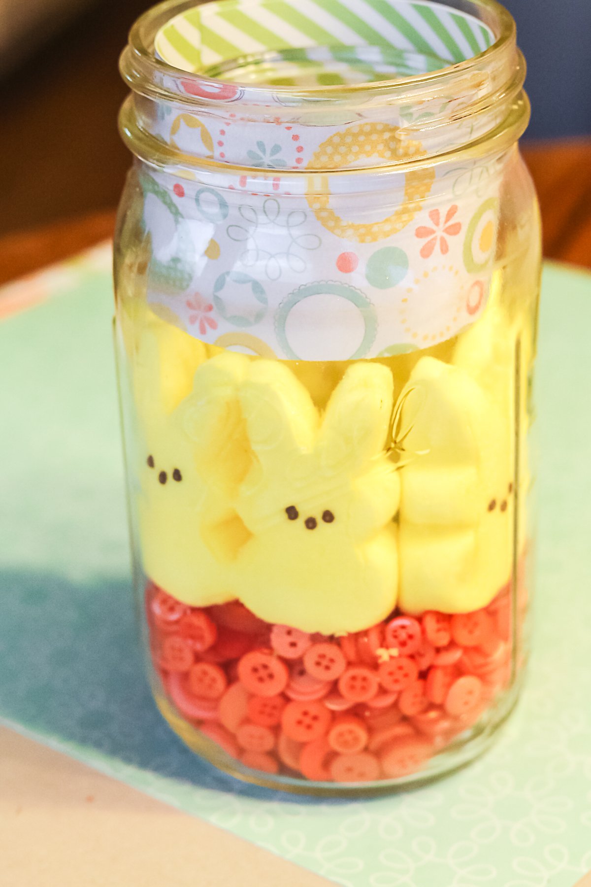 bunny-shaped peeps in a mason jar