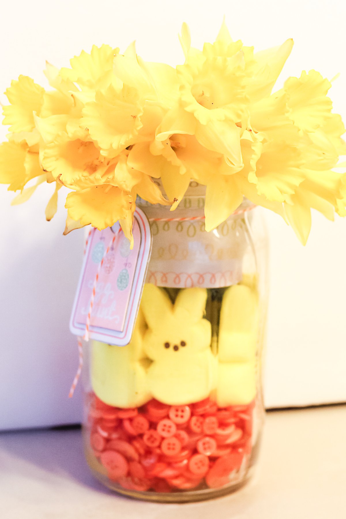 yellow flowers in a easter centerpiece