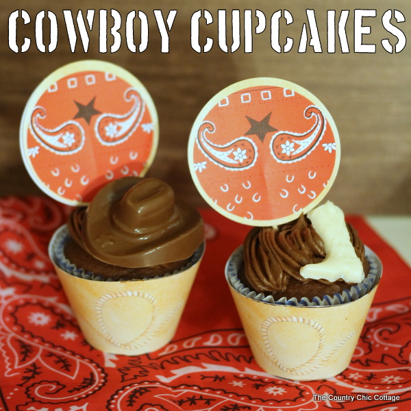 Cowboy cupcakes with cowboy themed printables and cupcake wrappers