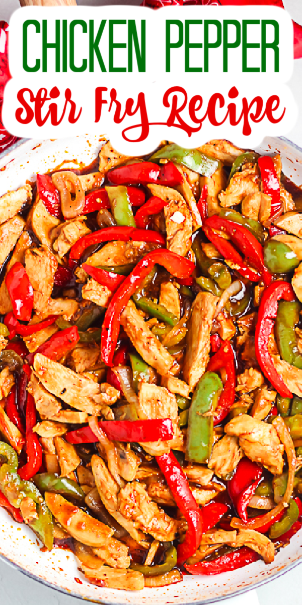 Make this chicken pepper stir fry recipe for your family tonight! An easy and unique weeknight meal that your family will love! #chicken #chickenrecipe #stirfry