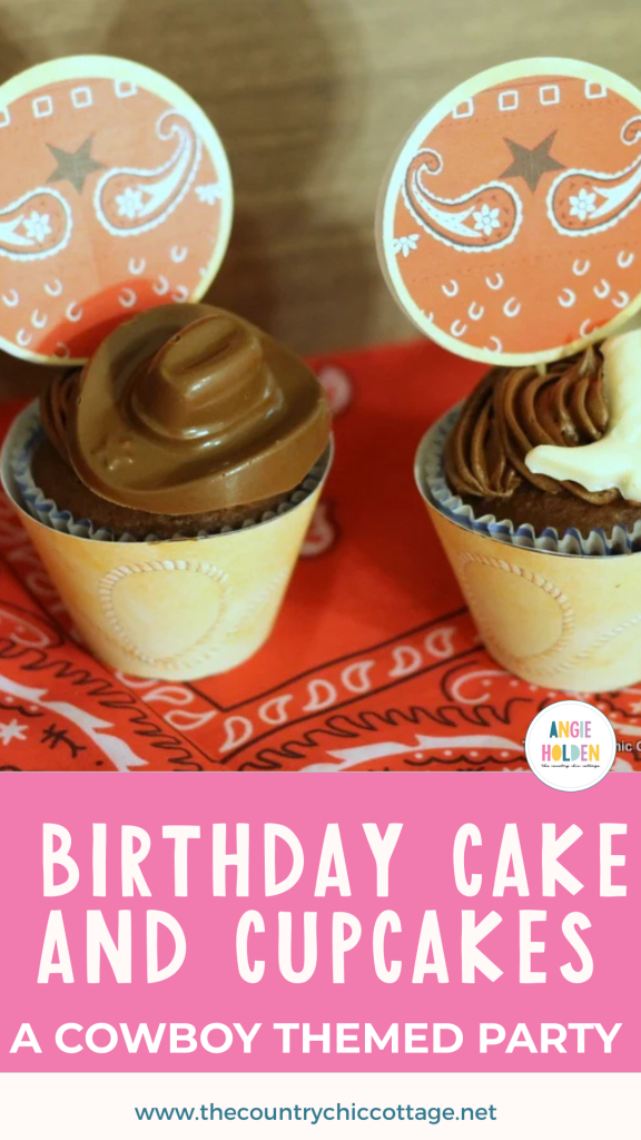 cowboy birthday cake and cupcakes