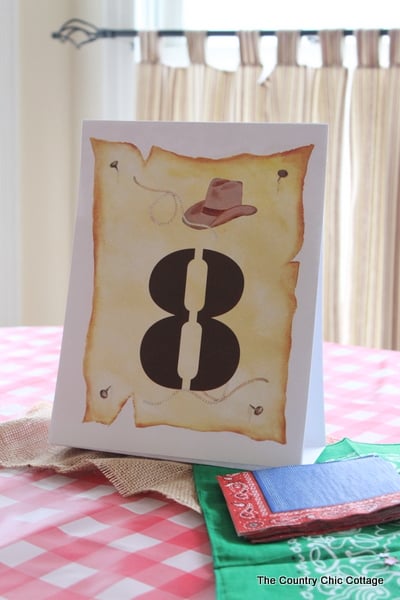 Add this free cowboy number printable to your cowboy theme birthday party