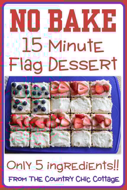 A great no bake way to add some patriotic flair to your summer celebration. Make this american flag dessert in less than 15 mintues! A great no bake way to add some patriotic flair to your summer celebration. Make this american flag dessert in less than 15 mintues!