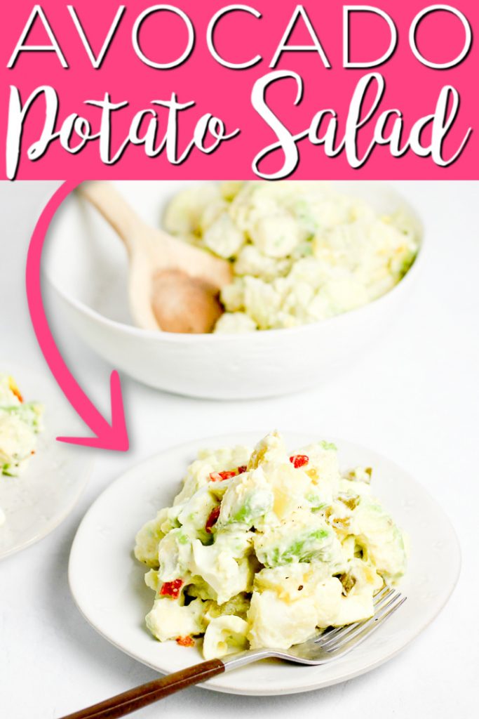 Make this avocado potato salad this summer! This is the perfect twist on the traditional recipe for summer potlucks and family dinners! #potatosalad #summer #avocado #recipe