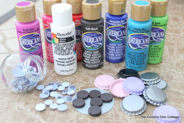 supplies to make bug bottle cap magnets