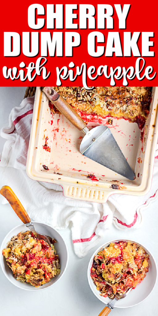 Give this cherry pineapple dump cake recipe a try! This delicious dessert recipe only takes minutes to make and is perfect for all occasions! #dumpcake #cherry #pineapple #dessert #cake