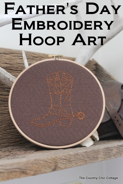 orange cowboy boot embroidered on a brown piece of fabric