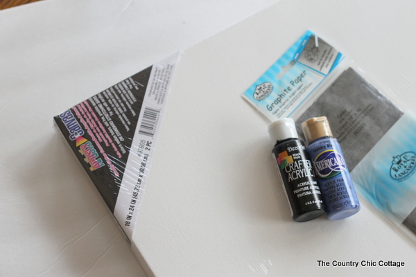 supplies needed for diy beach sign: paint, canvas, and graphite paper