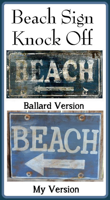 Ballard Designs Knock Off Beach Sign -- a great technique for getting a rusty appearance on a painted sign easily. You probably already have the secret ingredient in your kitchen!