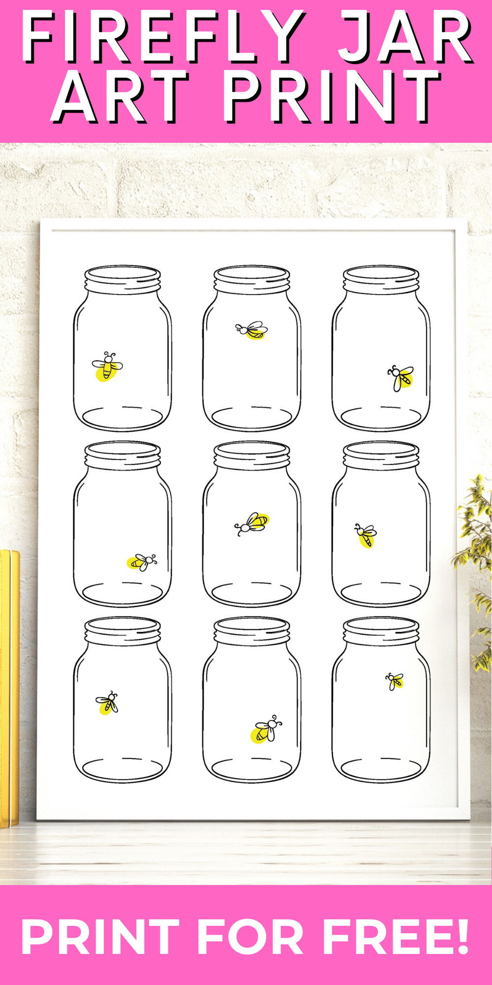 Grab this free printable art with mason jars and fireflies! This cute and whimsical art is perfect for just about any room in your home! #masonjar #freeprintable #printableart